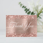 Glittery Roos Gold Foil Mooie Script Verjaardag Bedankkaart (Staand voorkant)