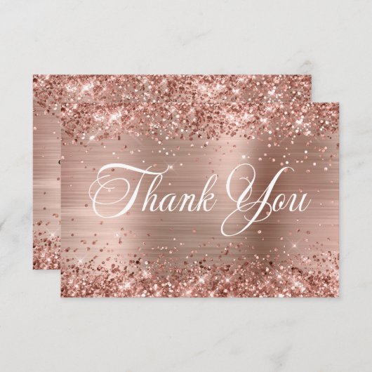 Glittery Roos Gold Foil Mooie Script Verjaardag Bedankkaart (Voorkant / Achterkant)