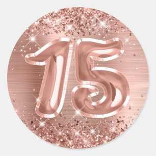 Glittery Roos Gold Foil Number 15 Birthday Ronde Sticker