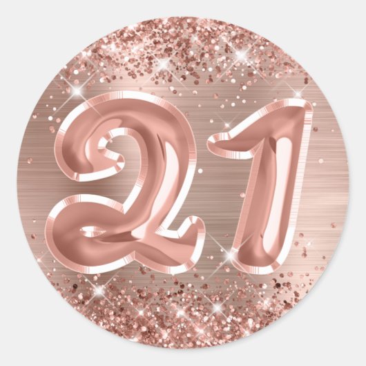 Glittery Roos Gold Foil Number 21 Birthday Ronde Sticker (Voorkant)