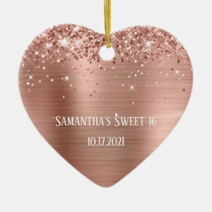 Glittery Roos Gold Foil Op maat gesneden 16 Keramisch Ornament