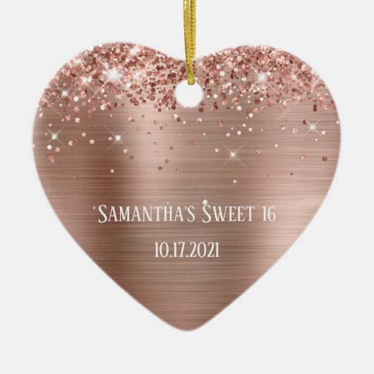 Glittery Roos Gold Foil Op maat gesneden 16 Keramisch Ornament (Voorkant)