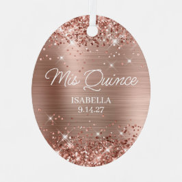 Glittery Roos Gold Foil Quinceañera Dress Foto Metalen Ornament