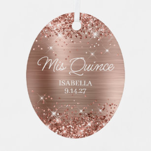 Glittery Roos Gold Foil Quinceañera Dress Foto Metalen Ornament
