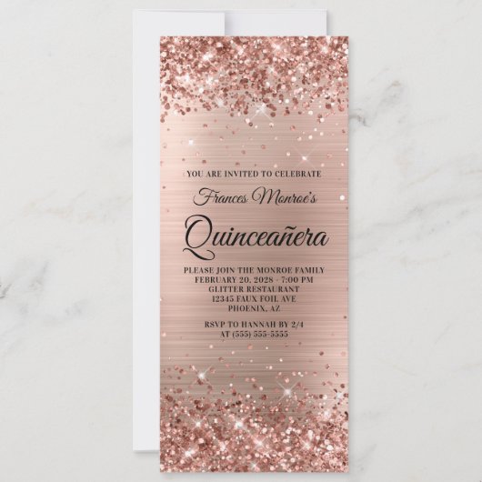 Glittery Roos Gold Foil Quinceañera Kaart (Voorkant)