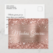 Glittery Roos Gold Foil Quinceañera Muchas Gracias Briefkaart (Voorkant / Achterkant)