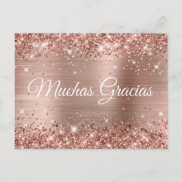 Glittery Roos Gold Foil Quinceañera Muchas Gracias Briefkaart