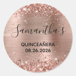Glittery Roos Gold Foil Quinceañera Party Ronde Sticker