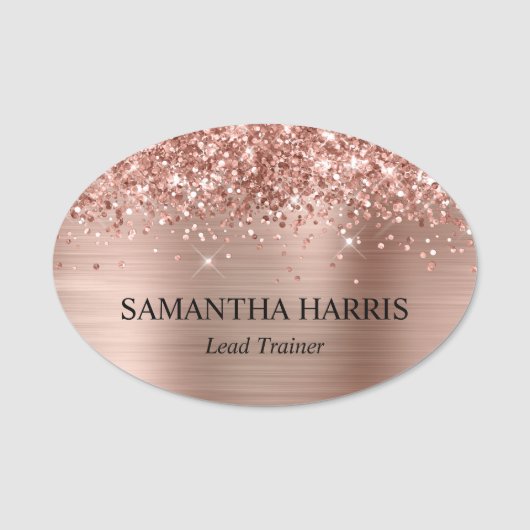 Glittery Roos Gold Foil Rechthoek Logo Naamplaatje (Voorkant)