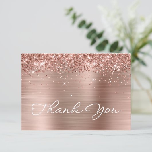 Glittery Roos Gold Foil Stilistisch Script Verjaar Bedankkaart (Staand voorkant)