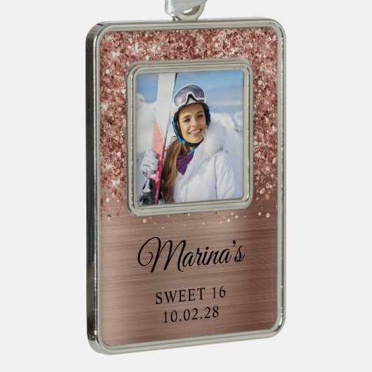 Glittery Roos Gold Foil Sweet 16 Foto Verzilverd Omlijst Ornament (Rechts)