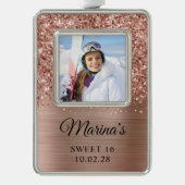 Glittery Roos Gold Foil Sweet 16 Foto Verzilverd Omlijst Ornament (Voorkant)