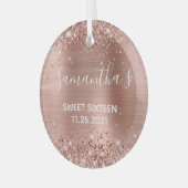 Glittery Roos Gold Foil Sweet 16 Glas Ornament (Voorkant links)