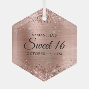 Glittery Roos Gold Foil Sweet 16 Glas Ornament