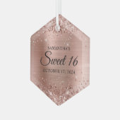 Glittery Roos Gold Foil Sweet 16 Glas Ornament (Voorkant links)