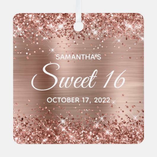 Glittery Roos Gold Foil Sweet 16 Metalen Ornament (Voorkant)
