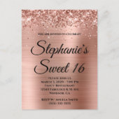 Glittery Roos Gold Foil Sweet 16 Uitnodiging Briefkaart (Voorkant)