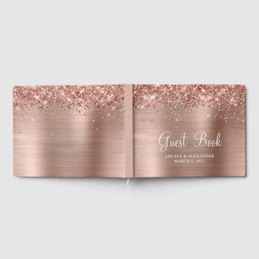 Glittery Roos Gold Foil Wedding Gastenboek (Volledig)