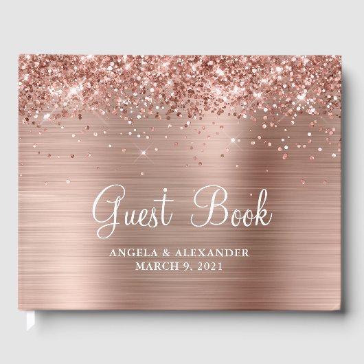 Glittery Roos Gold Foil Wedding Gastenboek (Voorkant)