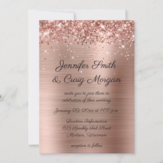 Glittery Roos Gold Foil Wedding Kaart (Voorkant)