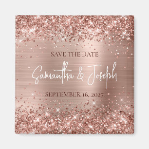 Glittery Roos Gold Foil Wedding Save the Date Magneet