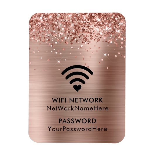 Glittery Roos Gold Foil WiFi-netwerk en wachtwoord Magneet (Verticaal)
