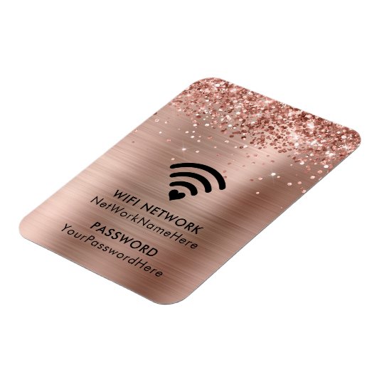 Glittery Roos Gold Foil WiFi-netwerk en wachtwoord Magneet (Linkerzijde)