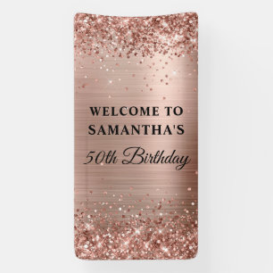 Glittery Roos Gold Folie 50e Verjaardag Verticaal Spandoek