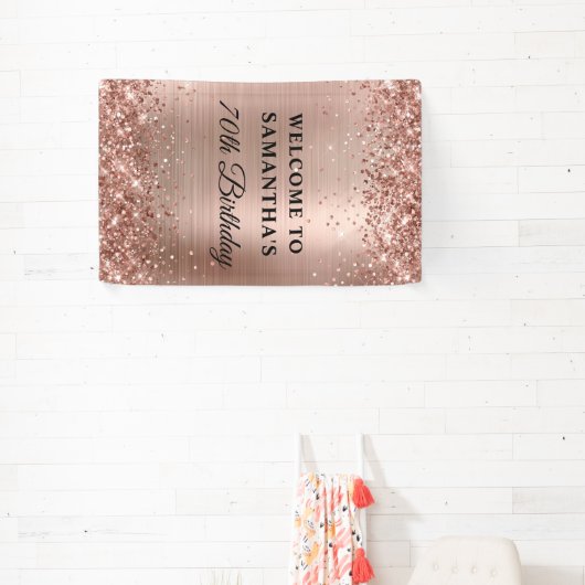 Glittery Roos Gold Folie 70e Verjaardag Verticaal Spandoek (Insitu)