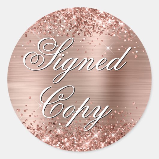Glittery Roos Gold Folie Fancy gesigneerd exemplaa Ronde Sticker (Voorkant)