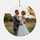 Glittery Roos Gold Folie Onze 1e Kerstfoto Keramisch Ornament (Achterkant)