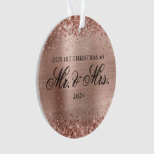 Glittery Roos Gold Folie Onze 1e Kerstfoto Ornament (voorkant)