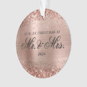 Glittery Roos Gold Folie Onze 1e Kerstfoto Ornament (voorkant)