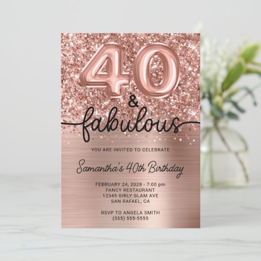 Glittery Roos Gold Glam 40 en Fabulous Kaart (Staand voorkant)