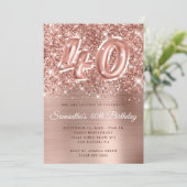 Glittery Roos Gold Glam 40th Birthday Kaart (Staand voorkant)