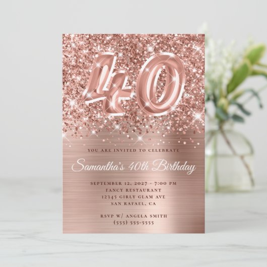 Glittery Roos Gold Glam 40th Birthday Kaart (Staand voorkant)