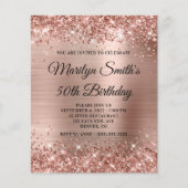 Glittery Roos Gold Glam 50th Birthday Invite (Voorkant)