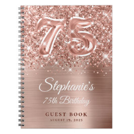 Glittery Roos Gold Glam 75th Birthday Guestbook Notitieboek