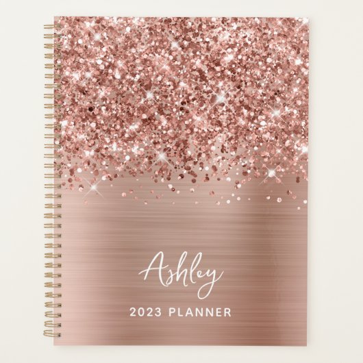 Glittery Roos Gold Glam - Aangepast 2023 Planner (Voorkant)