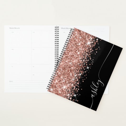 Glittery Roos Gold Glam Black Elegant Script Planner (Display)