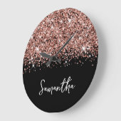 Glittery Roos Gold Glam Black en White Name Grote Klok (Hoek)