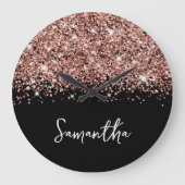 Glittery Roos Gold Glam Black en White Name Grote Klok (Voorkant)