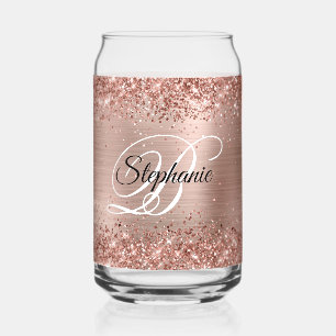 Glittery Roos Gold Glam Fancy Monogram Blikvorm Glas