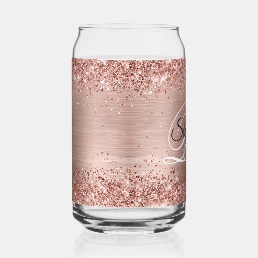 Glittery Roos Gold Glam Fancy Monogram Blikvorm Glas (Rechts)