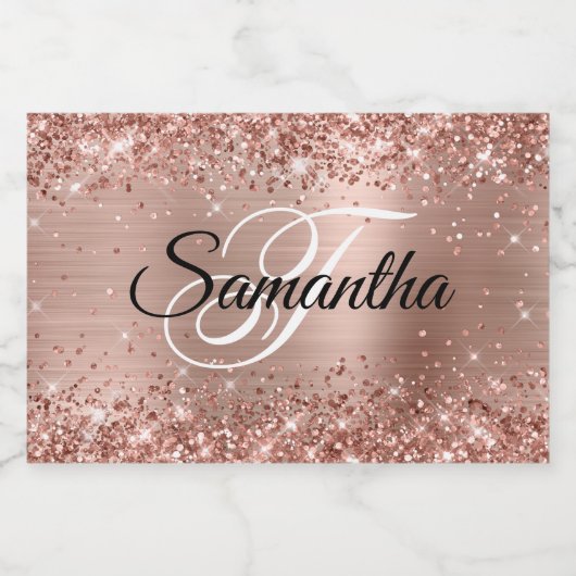 Glittery Roos Gold Glam Fancy Monogram Voedselcontainer Etiket (Enkel label)