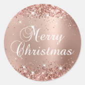 Glittery Roos Gold Glam Gradient Merry Kerstry Ronde Sticker (Voorkant)