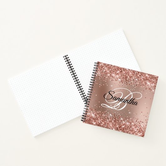 Glittery Roos Gold Glam Gradiënt Monogram Notitieboek (Binnen)