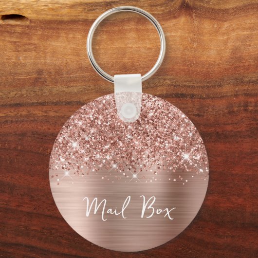 Glittery Roos Gold Glam Mail Box Sleutelhanger (Voorkant)