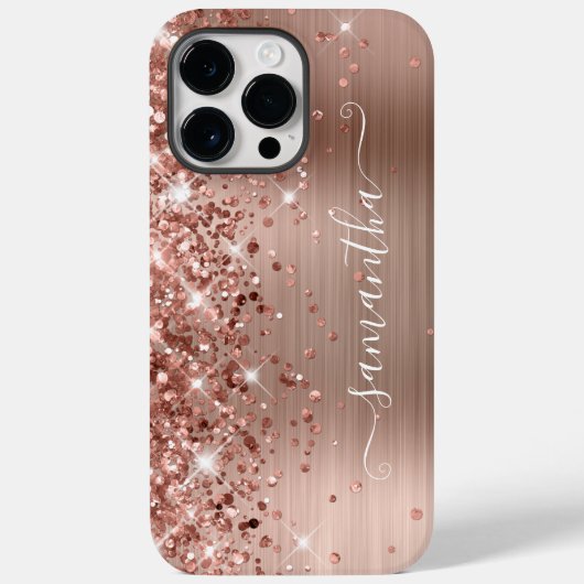 Glittery Roos Gold Glam Modern Girly Handtekening Case-Mate iPhone Case (Achterkant)