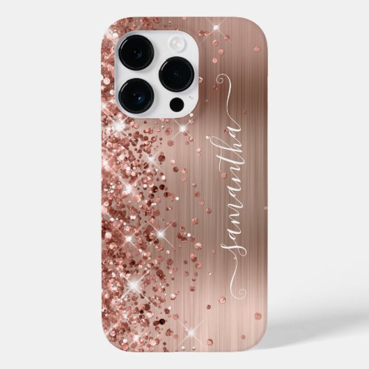 Glittery Roos Gold Glam Modern Girly Handtekening Case-Mate iPhone Case (Achterkant)